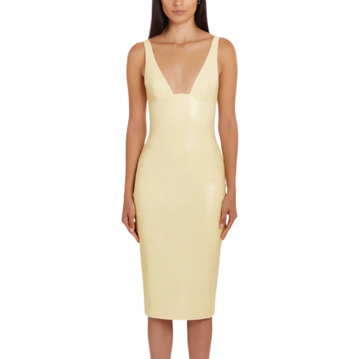 Amanda Uprichard Pale Yellow Midi Bodycon Dress